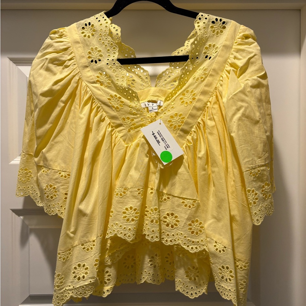 Zara Yellow Eyelet Lace Blouse